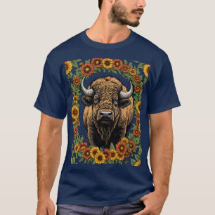 T-shirt Buffle De L'Oklahoman Entouré De Fleurs Stylisées