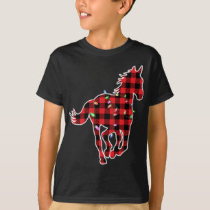 T-shirt Buffle de Noël Plaid Horse mignon Cheval Éclairage