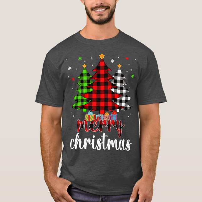 T-shirt Buffle de Noël Plaid Rouge Blanc Vert Noël (Devant)