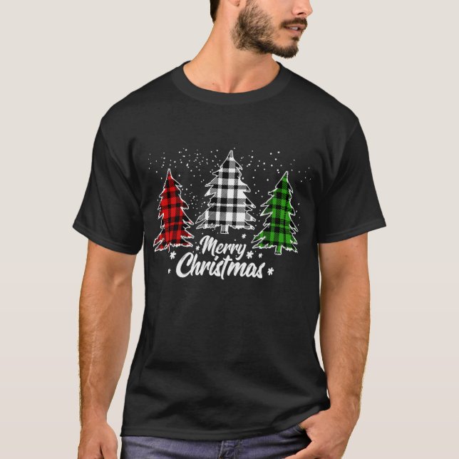 T-shirt Buffle de Noël Plaid Rouge Blanc Vert Noël (Devant)
