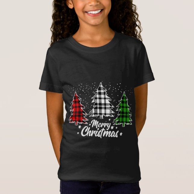 T-Shirt Buffle de Noël Plaid Rouge Blanc Vert Noël (Devant)