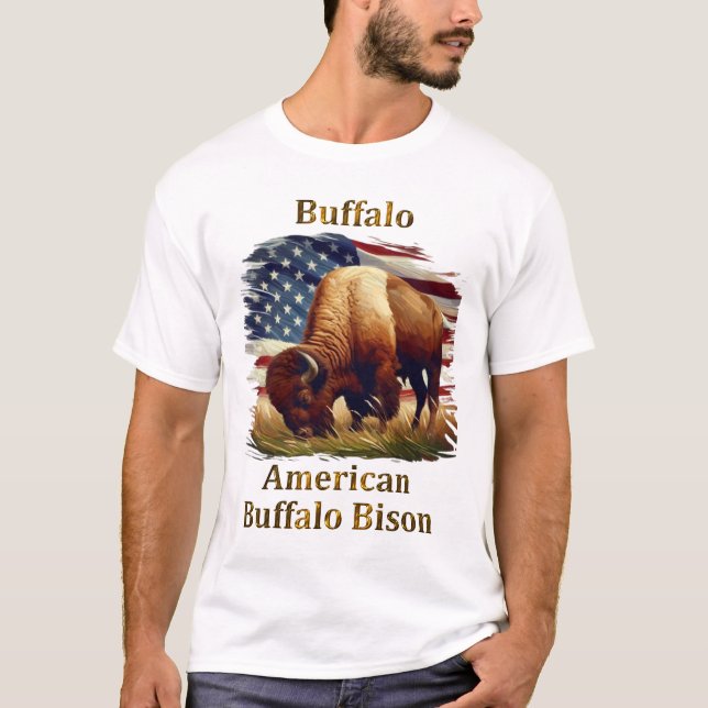T-shirt Buffle debout devant le drapeau américain (Devant)