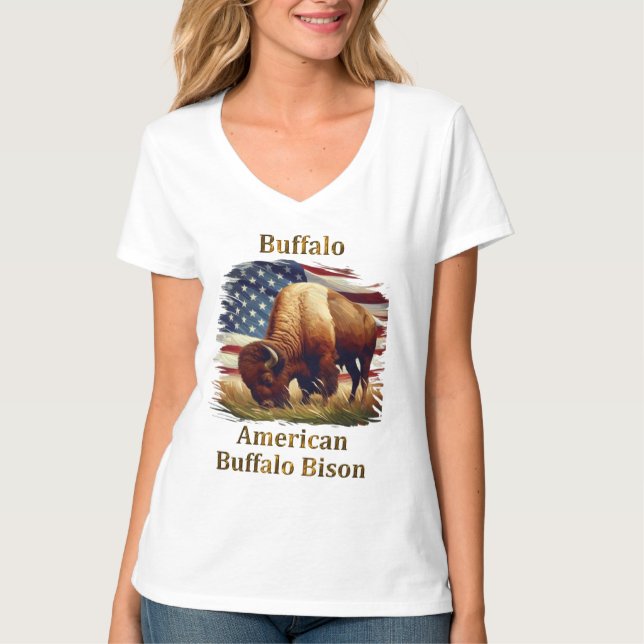 T-shirt Buffle debout devant le drapeau américain (Devant)