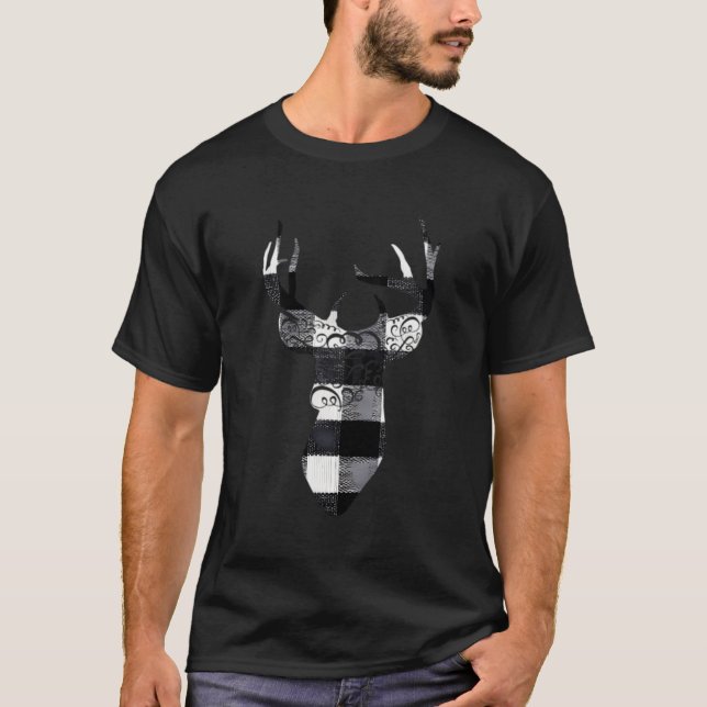 T-shirt Buffle noir blanc Plaid Reindeer Check Cher Chri (Devant)
