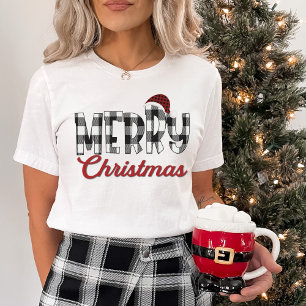 T-shirt Buffle noir et blanc Plaid Cheveux Joyeux Noël