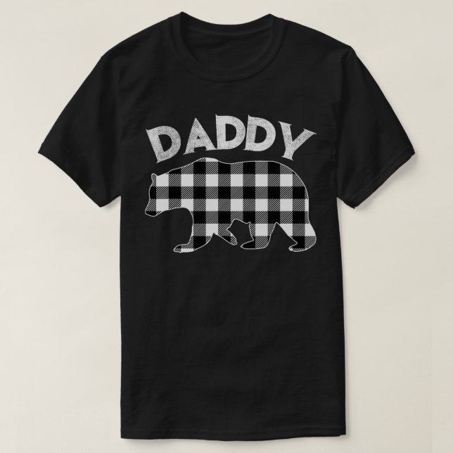 T-shirt Buffle noir et blanc Plaid papa Ours Noël (Design devant)