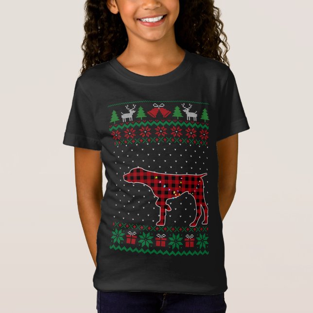 T-Shirt Buffle rouge Pâté GSP amusant laide de Noël moche (Devant)