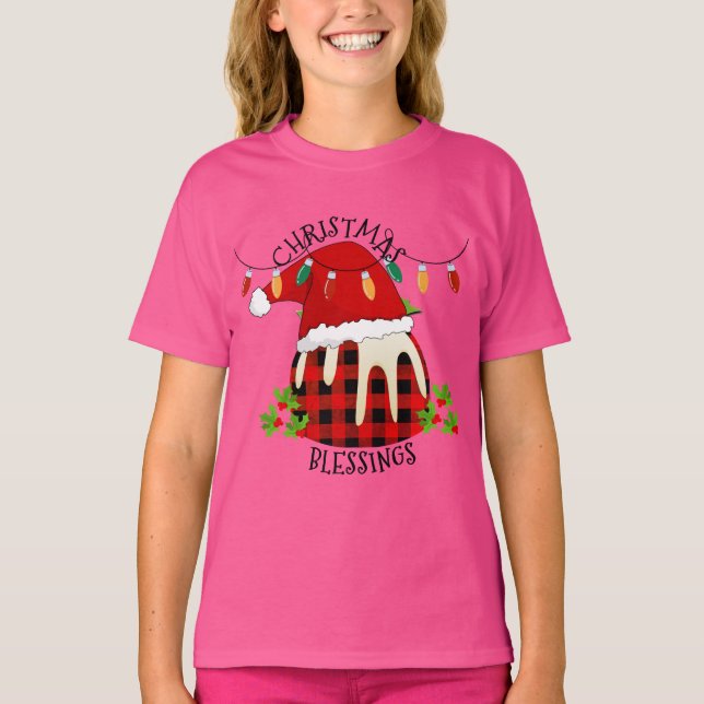 T-shirt Buffle rouge Père Noël Pudding de Noël Unisex (Devant)