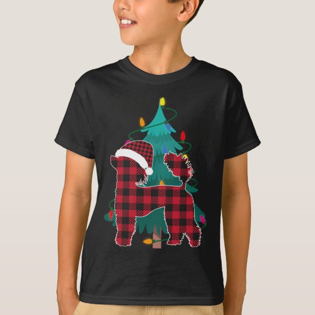 T-shirt Buffle rouge Plaid Grand Poodle Correspondant Noël (Devant)
