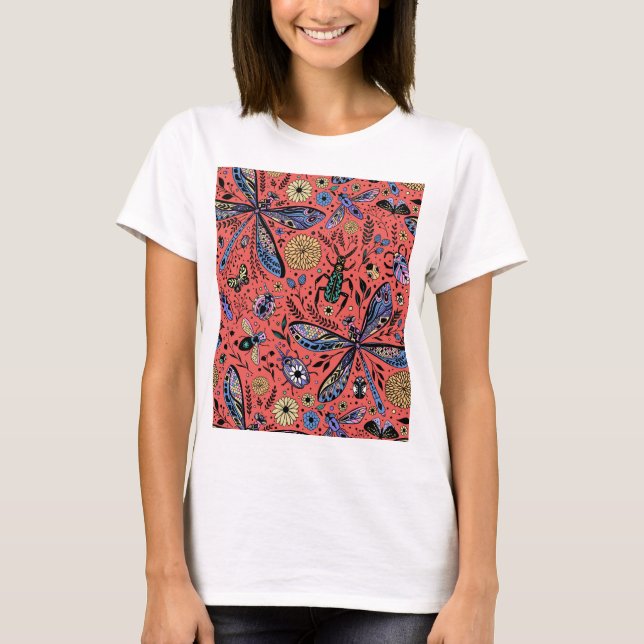 T-shirt Bugs de Doodle sur corail rouge (Devant)