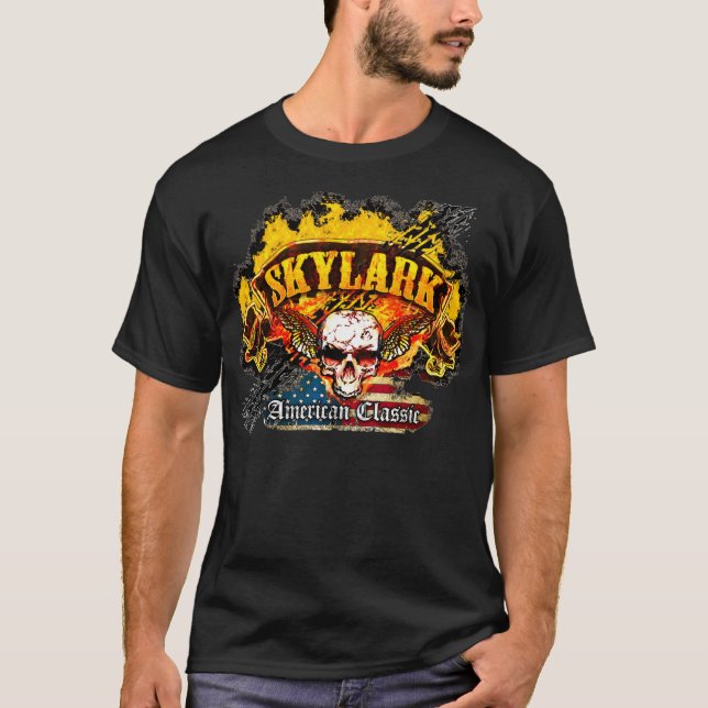 T-shirt Buick Skylark - crâne de bannière de burn-out - (Devant)