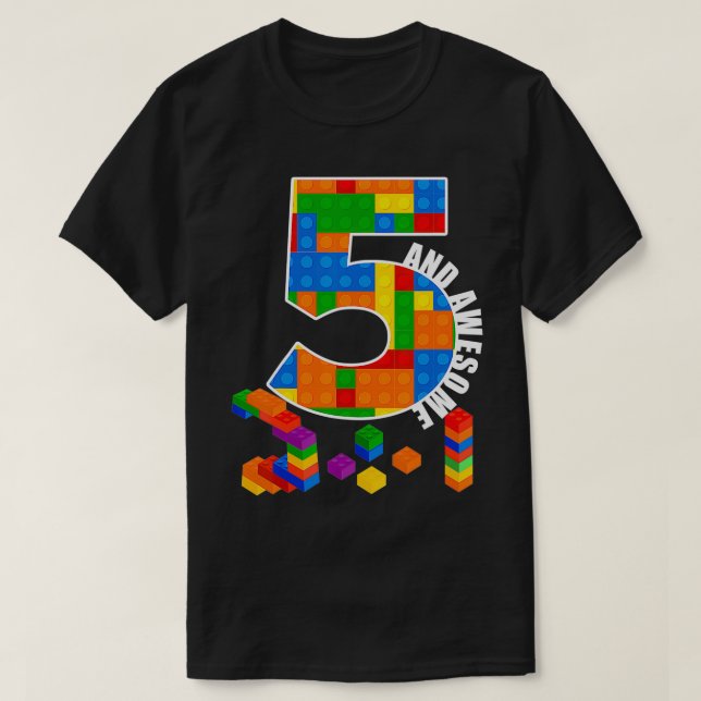 T-shirt Building Block Bricks 5 Year Old Awesome Birthday (Design devant)