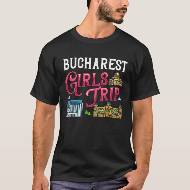T-shirt Bukarest Romania city skyline map travel (Devant)