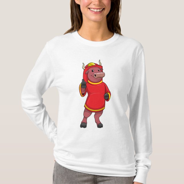 T-shirt Bull en tant que pompier avec casque (Devant)