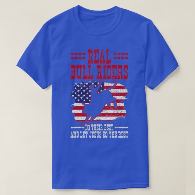 T-shirt Bull Riding American Flag Rodeo Patriotic Christia (Design devant)