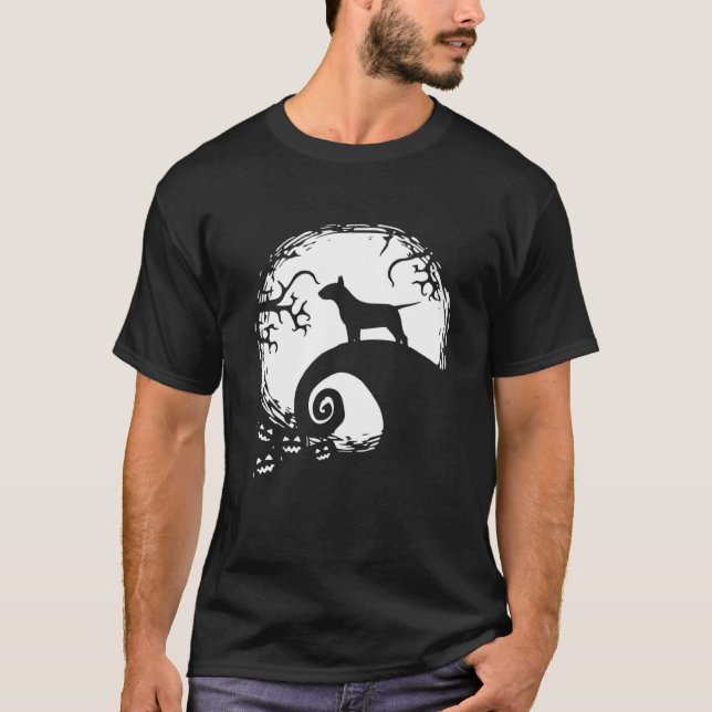 T-shirt Bull Terrier And Moon Halloween (Devant)