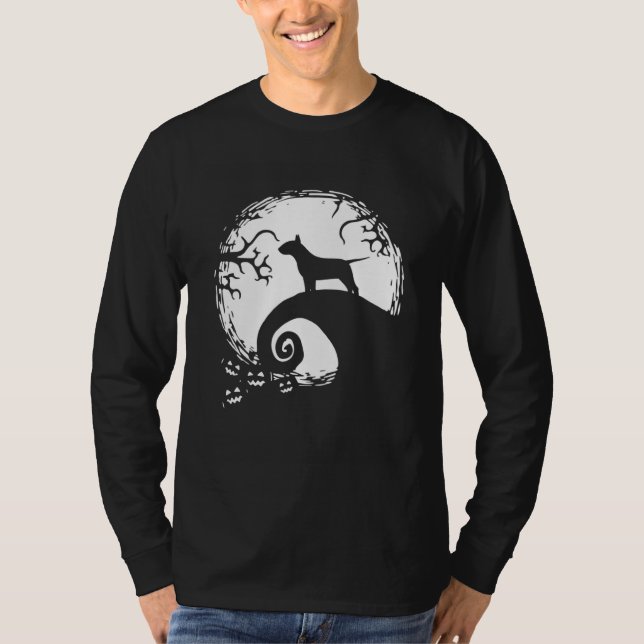 T-shirt Bull Terrier And Moon Halloween (Devant)
