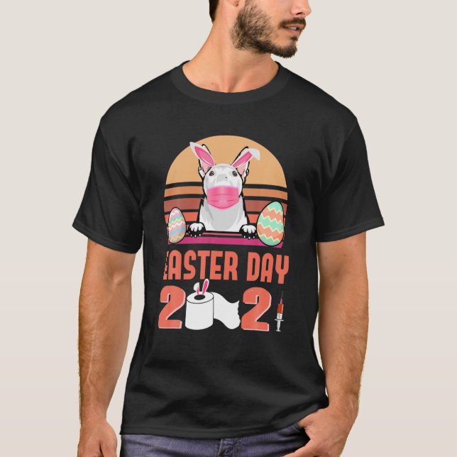 T-shirt Bull Terrier Chien Masque Visage Oeuf Lapin Jour d (Devant)