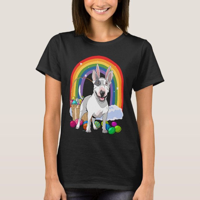T-shirt Bull Terrier Dog Happy Easter Eggs Bunny Kids (Devant)