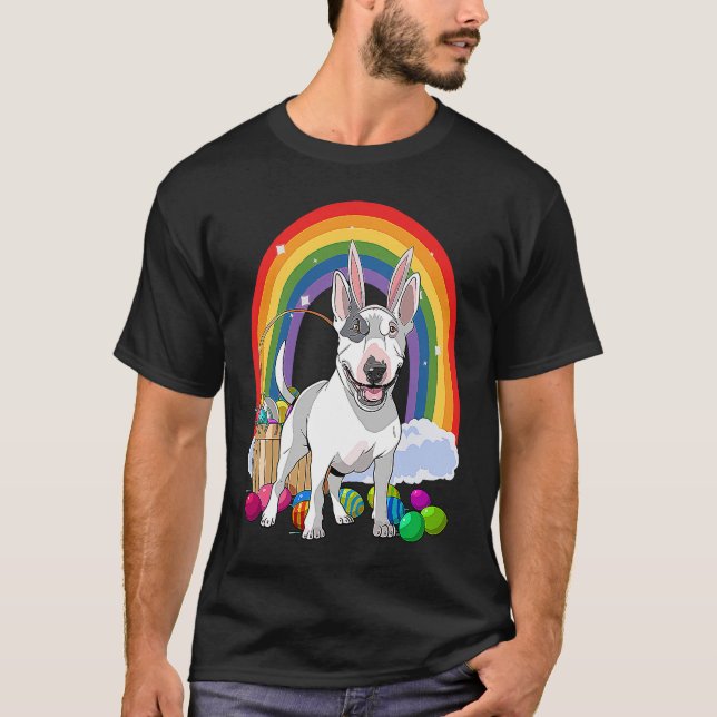 T-shirt Bull Terrier Dog Happy Easter Eggs Bunny Kids (Devant)