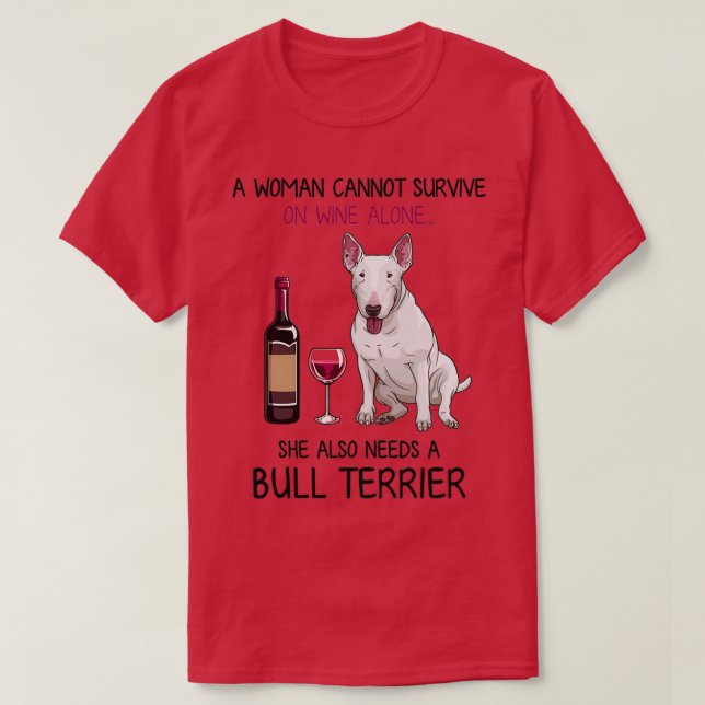T-shirt Bull Terrier et vin Drôle chien (Design devant)
