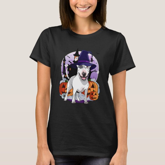 T-shirt Bull Terrier Happy Halloween Witch Dog Pumpkin Spo (Devant)