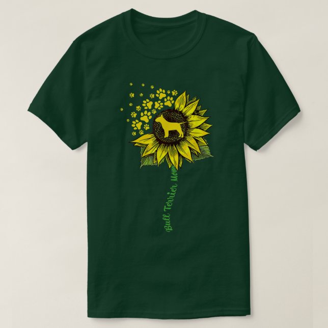 T-shirt Bull Terrier Mom Sunflower Paw Floral Dog Owner Ma (Design devant)