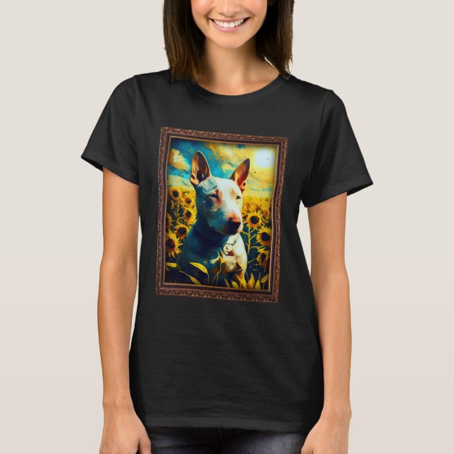 T-shirt Bull Terrier Painting Sunflower Flower Mom Women F (Devant)