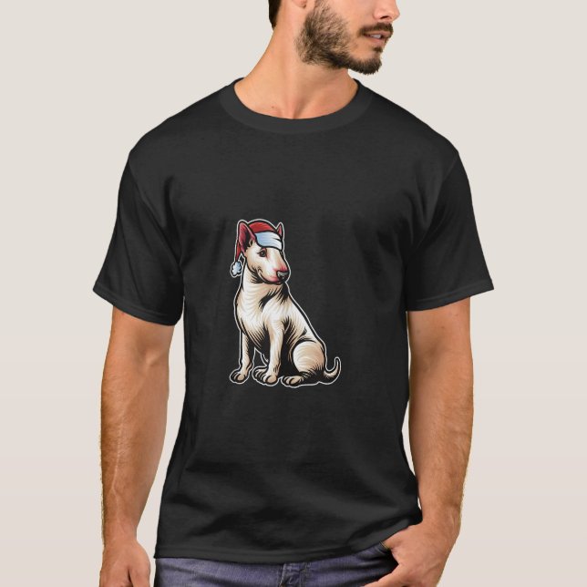 T-shirt Bull Terrier Santa Claus Casquette Joyeux chien de (Devant)