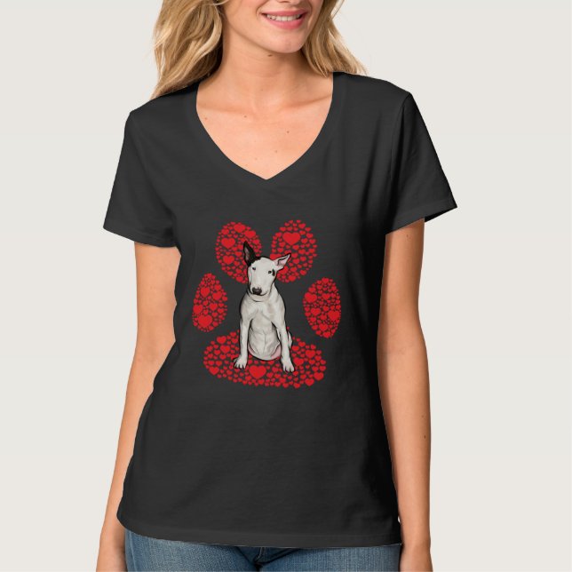 T-shirt Bull Terrier Valentines Day Dog Love Paw (Devant)