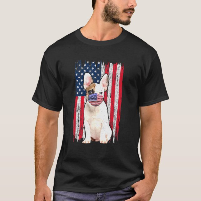 T-shirt Bulldog American Drapeau Chien Porte Masque Visage (Devant)