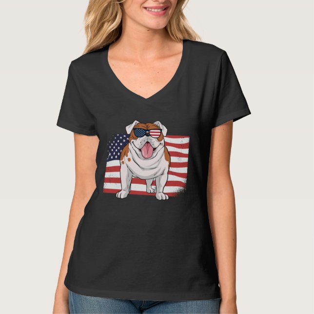 T-shirt Bulldog American Flag 4th of July USA Independence (Devant)