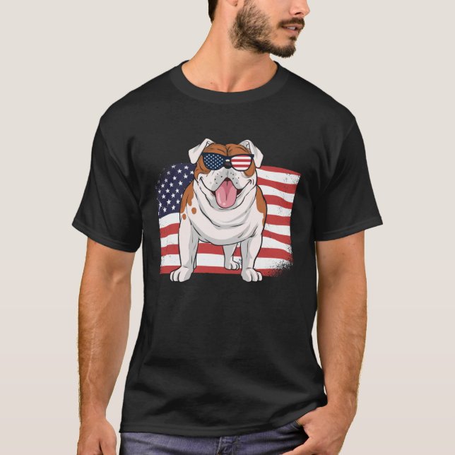 T-shirt Bulldog American Flag 4th of July USA Independence (Devant)