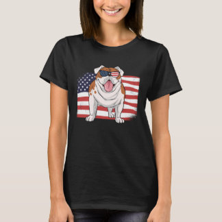 T-shirt Bulldog American Flag 4th of July USA Independence