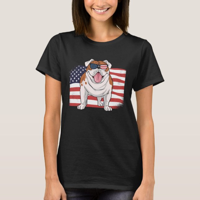 T-shirt Bulldog American Flag 4th of July USA Independence (Devant)