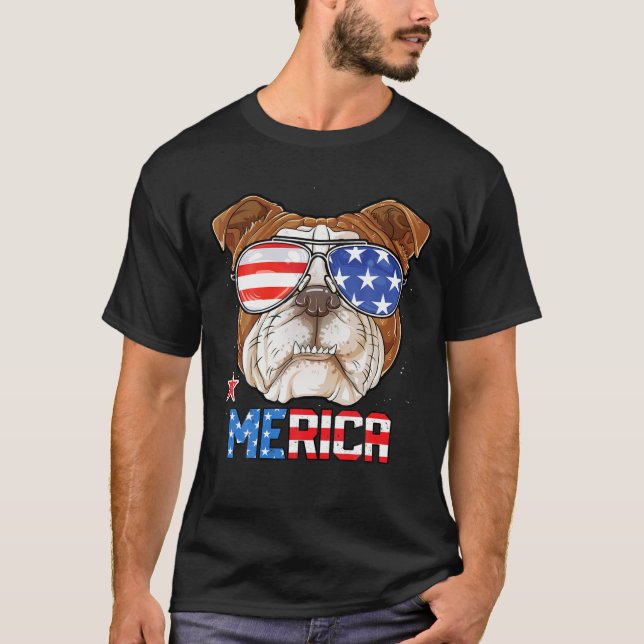 T-shirt Bulldog anglais 4 juillet Merica Hommes Femmes Amé (Devant)