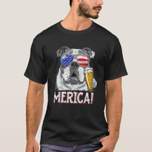 T-shirt Bulldog anglais 4 juillet Merica Hommes Femmes Usa