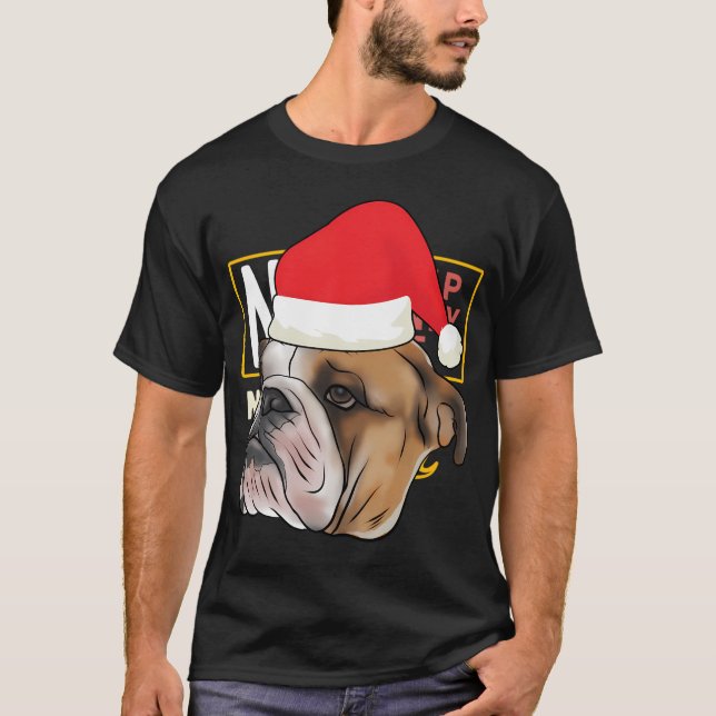 T-shirt Bulldog Anglais avec Casquette Père Noël Amoureux  (Devant)