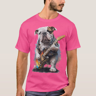 T-shirt Bulldog Anglais Avec Guitare Électrique