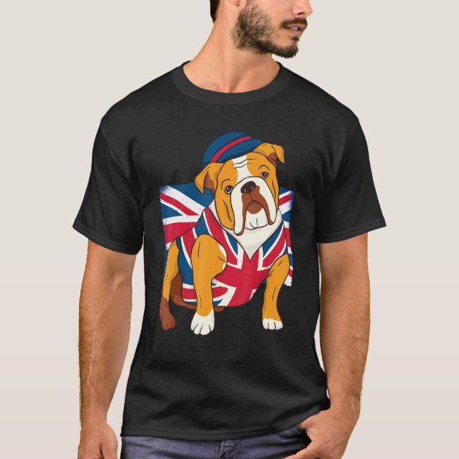 T-shirt Bulldog anglais Queen Ii Mens Elizabeth British Fl (Devant)
