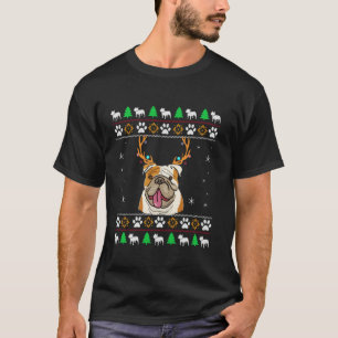 T-shirt Bulldog avec Antlers dans un Noël ennuyeux