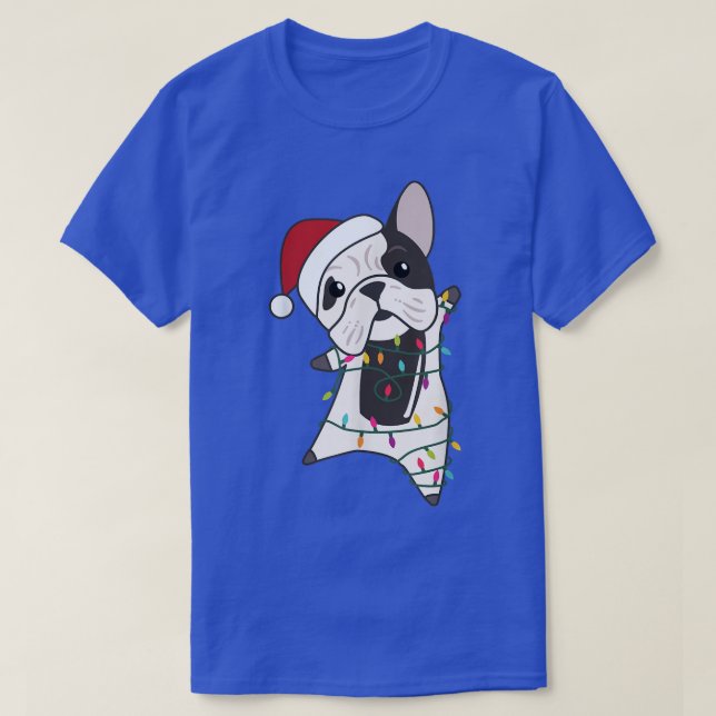 T-shirt Bulldog Cheveux Noël Fée Lumières Doux Anim (Design devant)