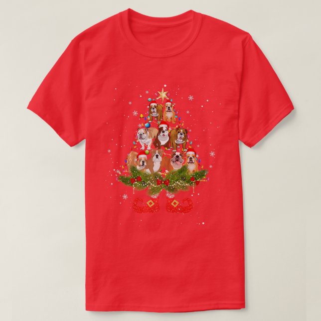 T-shirt Bulldog Christmas Tree Lights mignon Santa Hat Chi (Design devant)