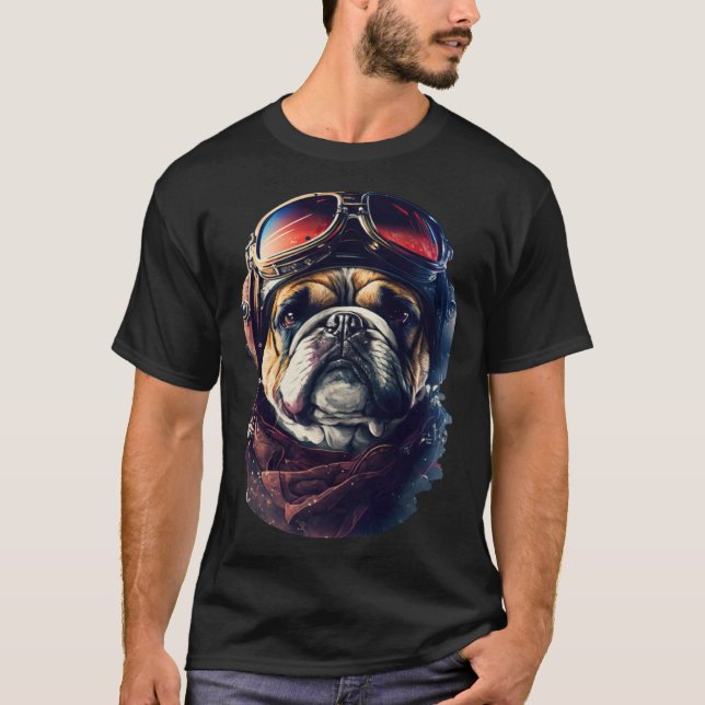 T-shirt Bulldog Cool Pilot Goggles English Bulldog Dog (Devant)