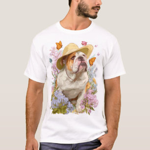 T-shirt Bulldog de jardin � Chien drôle floral