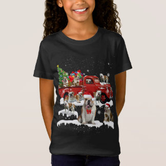 T-Shirt Bulldog équitation Camion Rouge Joyeux Noël Noël X