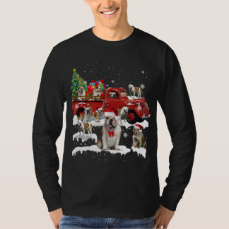 T-shirt Bulldog équitation Camion Rouge Joyeux Noël Noël X