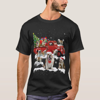T-shirt Bulldog équitation Camion Rouge Joyeux Noël Noël X
