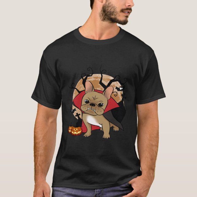 T-shirt Bulldog français| La sorcière française Citrouille (Devant)