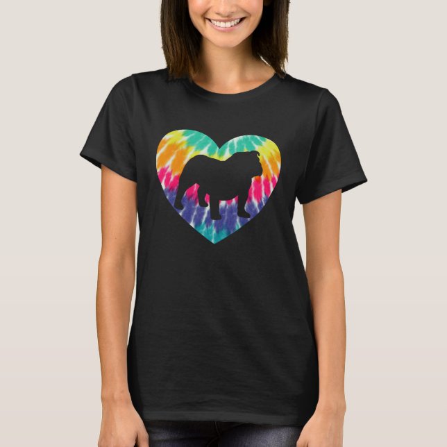 T-shirt Bulldog Heart With Tie dye Print For Bulldog Dog M (Devant)